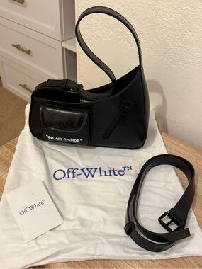 Authentic Designer Off-White Black Mini Glam Inside Shoulder/Crossbody Purse